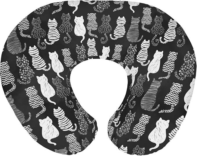 Stylish Cat Shapes Baby Nursing Pillow Covers for Boy Girl Black and White Cat Nursing Pillow Slipcovers for Breastfeeding Pillows Cats Lovers Gift Soft Stretchy Removable Covers for Newborn Infant