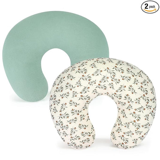 Accmor 2 Pack Muslin Nursing Pillow Covers, 100% Cotton Soft Nursing Covers for Breastfeeding Pillows, Slipcover for Baby Girls Boys Newborn