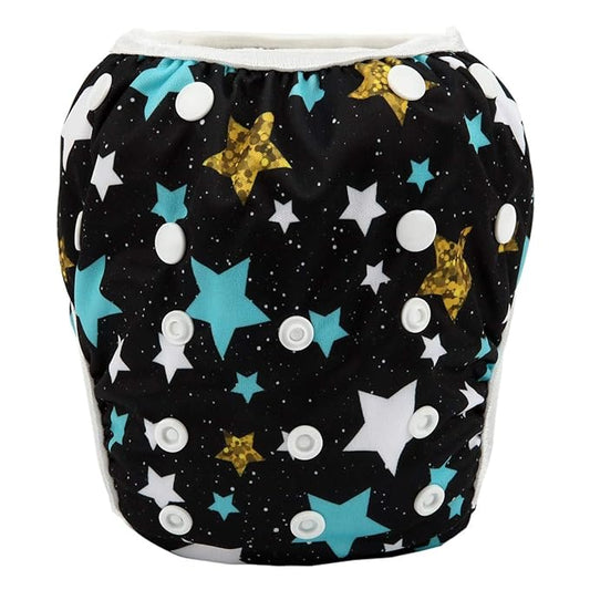 Baby Swim Diaper Nappy Pants Reusable Adjustable 0-2 Years Old Toddler Small (Small, Stars)