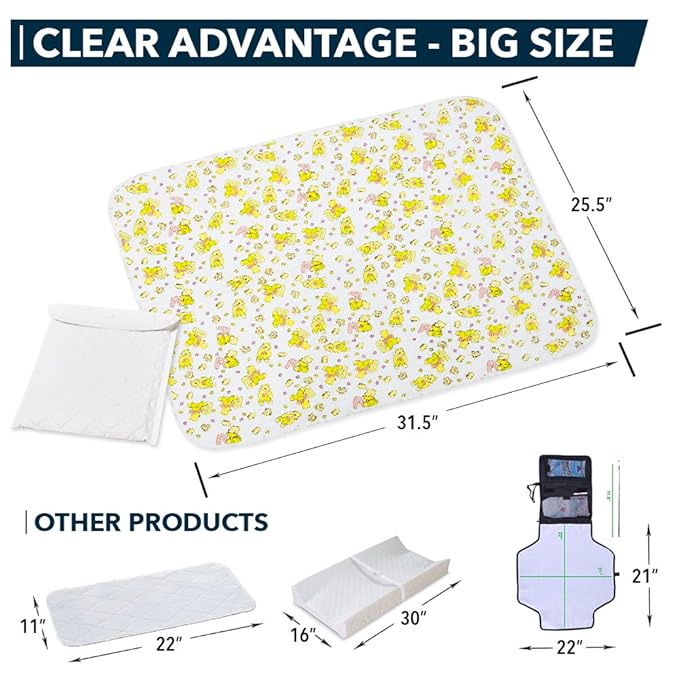 Changing Mat - Biggest Waterproof & Reusable Portable Changing Pad 25.5"x31.5" for Change Diaper in Any Places On the Go - Wipeable Compact Baby Change Cover Liner - Unisex Design for Girls & Boys