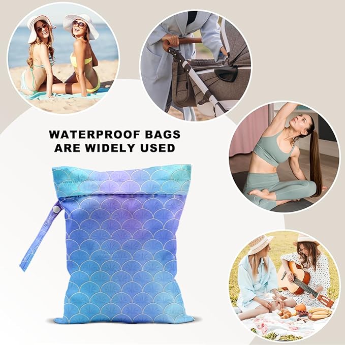 Mermaid Scale Wet Bag 12x10 Inch, Wet Dry Bag for Swimsuit Travel Beach Pool Stroller Diapers Dirty Yoga Gym Clothes Makeup Bags Toiletries Waterproof Reusable Zipper Pouch,Blue Scales Gifts for Women