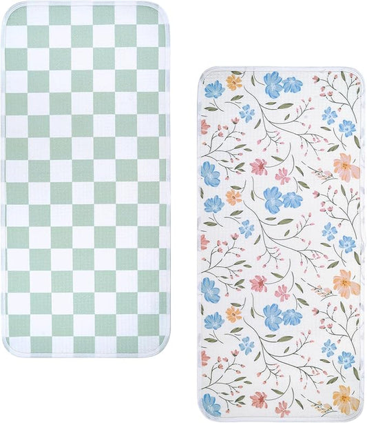 haakaa Waterproof Changing Pad Liners, 100% Cotton, Soft & Breathable (2pcs, 13" x 27.5" Garden Flow+Checkered Days)