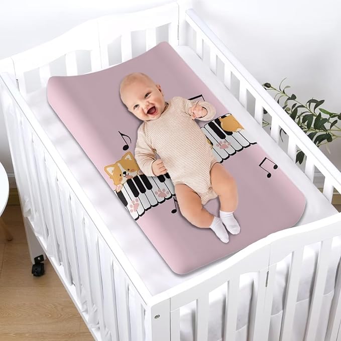 Dog Piano Baby Changing Pad Cover Soft Stretchy Changing Table Cover for Boys Girls Stain Resistant Breathable Nursery Pad Change Cover Easy Installation