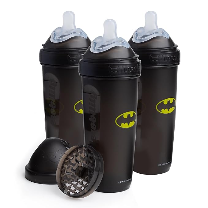 Herobility Anti-Colic Baby Bottles 12 fl oz/340ml - Pack of 3 Plastic Baby Bottles, Fast Flow Plastic Bottles, Breast-Shaped Teat for Breastfed Babies, Small Baby Bottles, Swedish Design, Batman