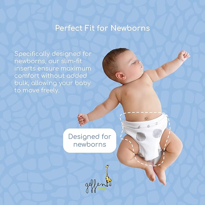 Geffen Baby Newborn Super Absorbers Cloth Diaper Inserts - 3 Pack | 5-Layer Reusable Booster Pads for Heavy Wetters, Overnight Diapering, and Naps | Slim Fit for Newborns