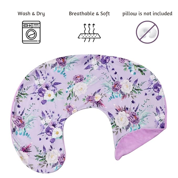 Nursing Pillow Cover 1 Pack, Removable Nursing Pillow Cover for Breastfeeding Pillows, Super Soft Comfortable Slipcover for Boy and Girls, Purple Floral