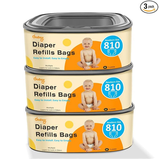Jumbo Square Refill Compatible with Diaper Genie Classic/Compact/Select Pails,Odor Control & Durable,Holds Up to 810 Newborn Diapers,Unscented Disposal Bag Refills with Continuous Film（3 pack）