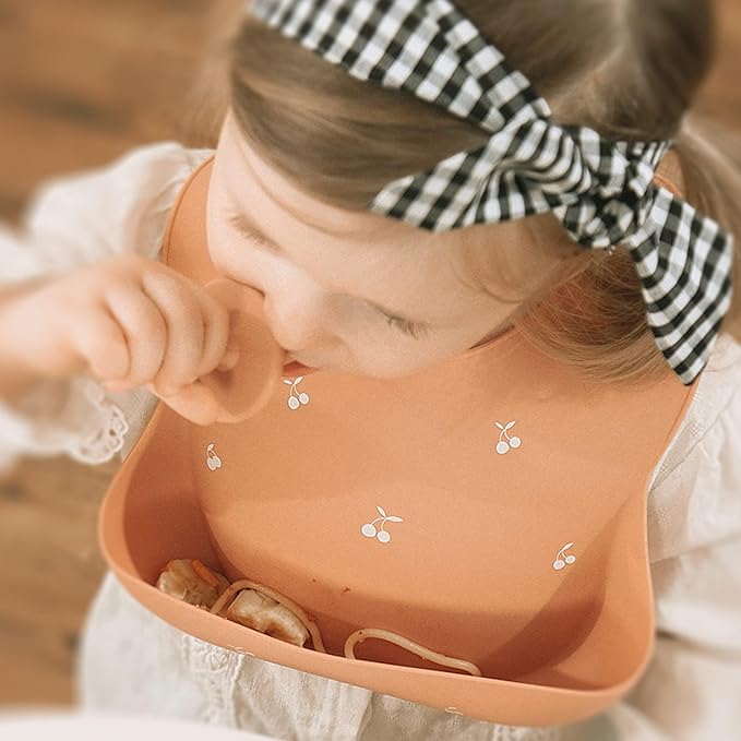 Moonkie Silicone Baby Bibs Set of 3, BPA Free Waterproof Baby Bibs for Eating, Adjustable Silicone Bibs for Babies 6-12 Months, Toddler Bibs with Pocket Food Catcher (Pink/Pastel Yellow/Soft Pink)
