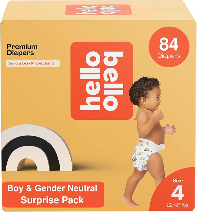 Hello Bello Premium Diapers, Size 4 (22-37 lbs) Surprise Pack for Boys - 84 Count, Hypoallergenic with Soft, Cloth-Like Feel - Assorted Boy & Gender Neutral Patterns (Pack of 2)
