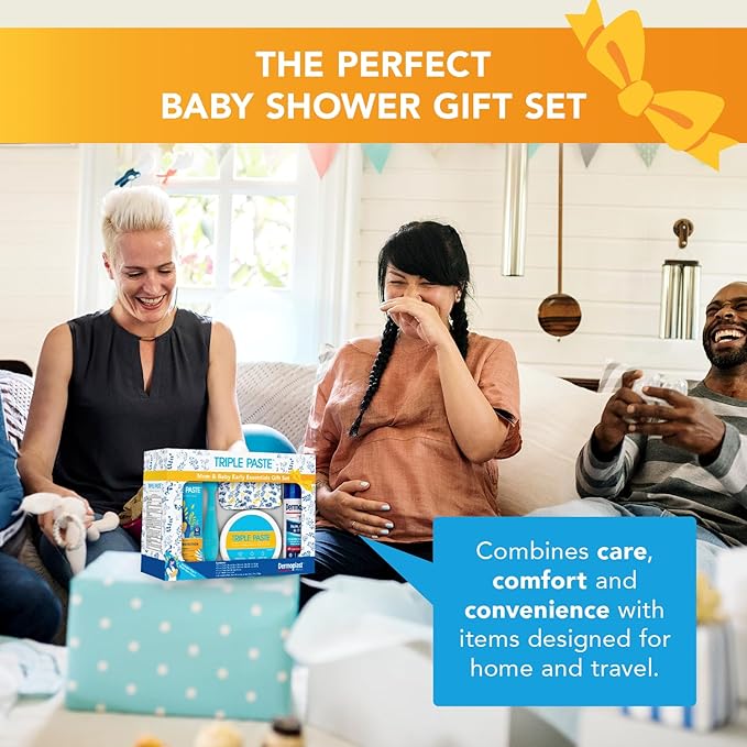 Triple Paste Mom & Baby Gift Set, New Baby Essentials Kit, 5-Piece—Diaper Rash Ointment 8oz Jar & 2oz Tube, Spatula Applicator, Dermoplast Spray, Multi-Use Cover, Mom Postpartum Essentials