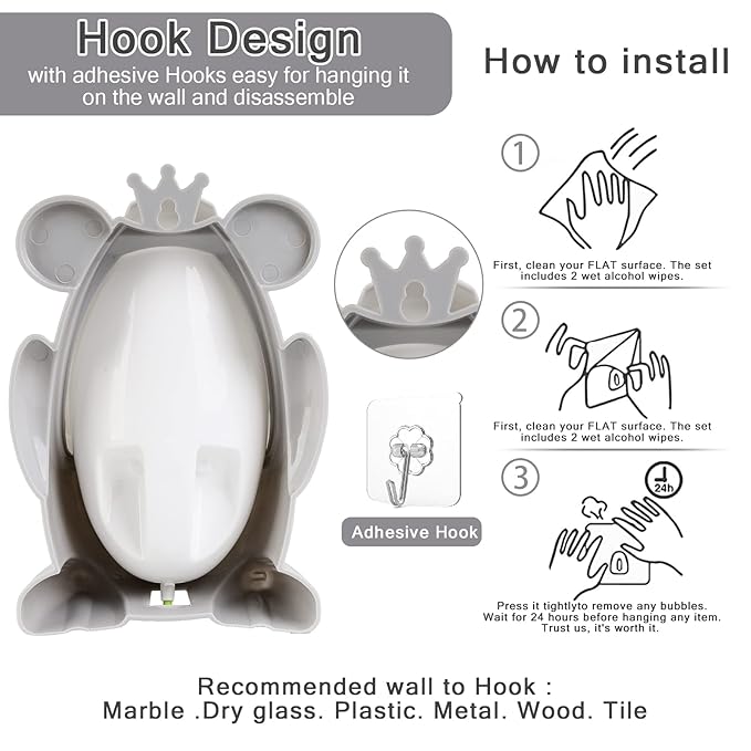 AOMOMO Urinal Potty Training for Boys with Frog Funny Aiming Target (Grey)