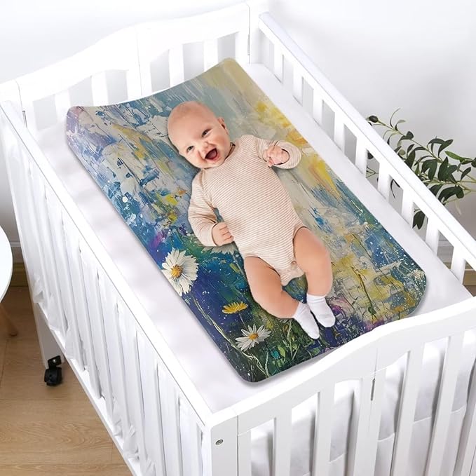 ZDCUSTOM Daisy Printing Changing Pad Sheets for Boys Girls Soft Breathable Changing Table Sheet Infant Newborn Changing Mat Sheet Fits 32"x16" Contoured Pad