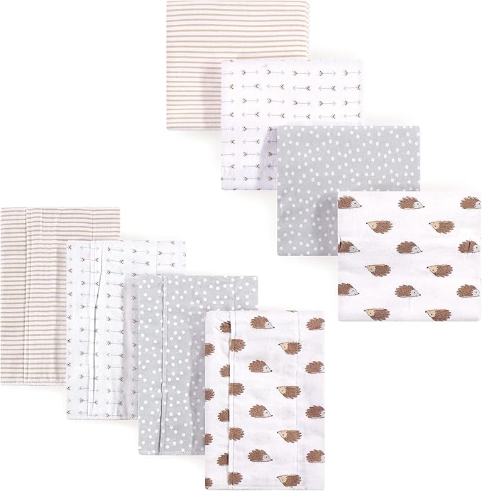 Hudson Baby Unisex Baby Cotton Flannel Burp Cloths and Receiving Blankets, 8-Piece, Hedgehog, One Size