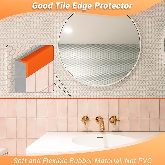 Rubber Edge Trim, Self Adhesive L Shaped Edge Trim, Small Size Peel and Stick Edge Trims for Tile, Wall and Furniture Edges, Orange Color, 10Ft