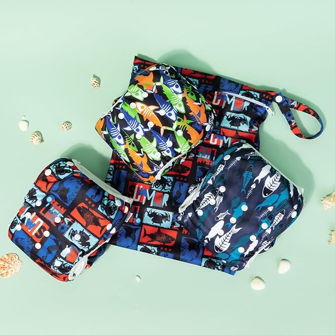 ALVABABY 3pcs Baby Swim Diapers with 1pcs Wet Bag Reuseable Washable & Adjustable for Swimming Lesson & Baby Boy and Girl 3YKL01