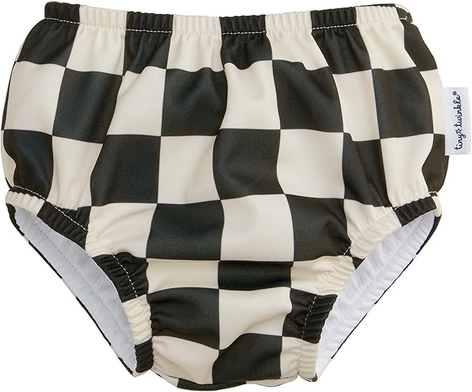 Tiny Twinkle Pull-Up Reusable Swim Diapers 2-Pack | Waterproof and UPF 50+ Sun Protection | Lightweight and Absorbent | Machine Washable(Sage,Black Checkers,0-6M)
