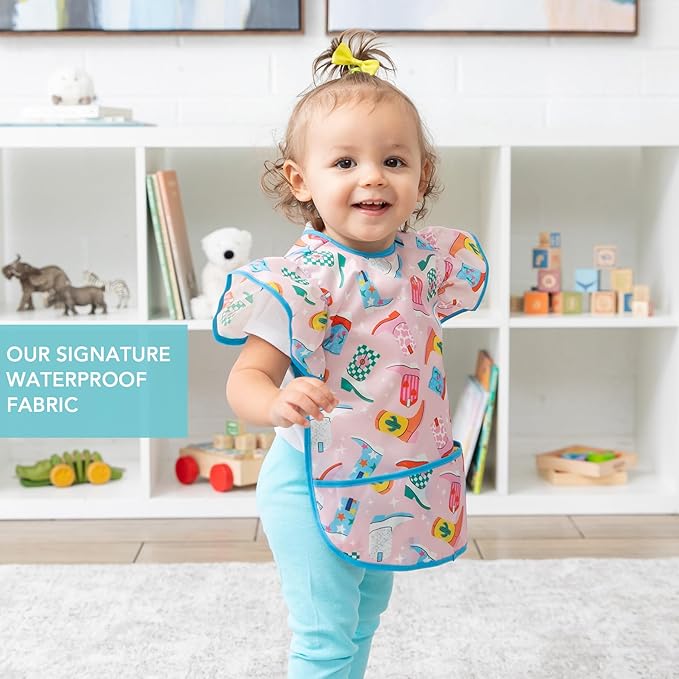 Bumkins Ruffle Apron Bib and 2-pack Sandwich Bags, Waterproof Fabric