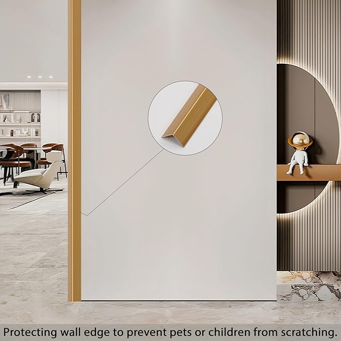 Coengwui Aluminum Corner Guards, Peel and Stick L-Shaped Molding Trim for Wall Table Door Frame Protection and Decoration (Matte Gold, 3Pcs x 2.9ft x 0.8in)