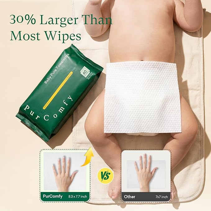 PurComfy Baby Dry Wipes for Newborn, 4 Pack Plant-Based & Hypoallergenic Disposable Cloths for Baby Diaper Changes, Meal Time & Runny Noses, Use Wet or Dry, Total 240 Count