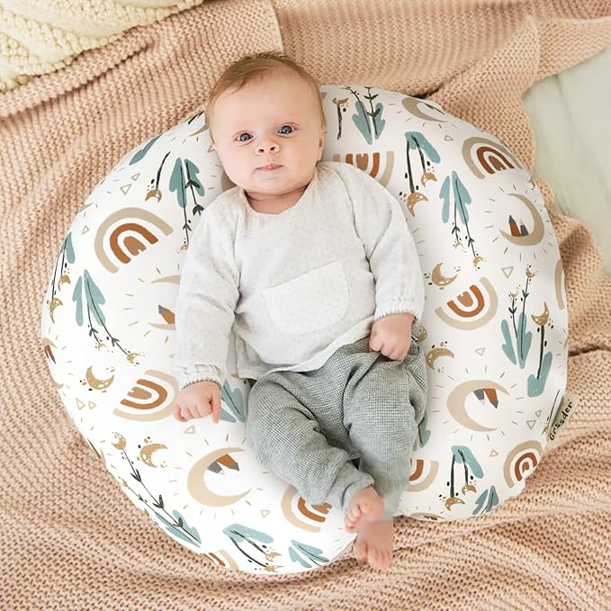 GRSSDER Nursing Pillow Cover Stretchy Minky Removable Nursing Covers for Breastfeeding Pillows, Ultra Soft Comfortable Slipcover for Boy and Girls, Cute Rainbow Pattern
