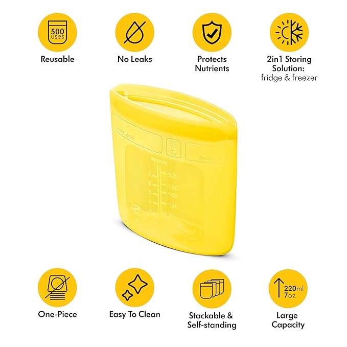 Medela Reusable Silicone Breast Milk Storage Bags with Double-Seal Design, BPA Free, One-Piece, Fridge and Freezer Storable, 220 ml, 500 Uses