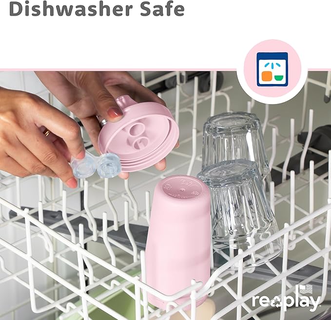 Re-Play Spill-Proof Sippy Cups for Toddlers - Kids Reusable 10 Oz Set of 3, Dishwasher & Microwave Safe, Made in USA, Blossom