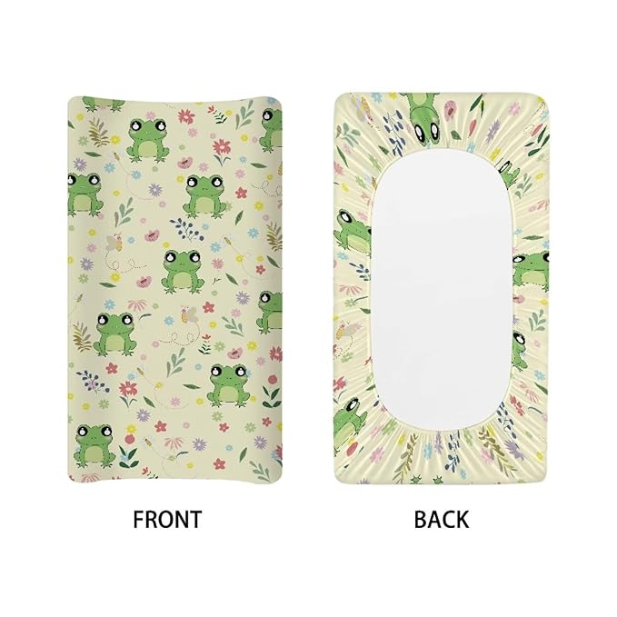 Frog Floral Changing Pad Cover for Baby Girls Diaper Change Table Covers, Soft Stretchy Infant Newborn Changing Mat Sheet