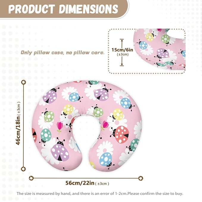 Daisy Colorful Ladybug Easter Nursing Pillow Cover for Baby Boy Girl Ultra Soft Comfortable Newborn Nursing Pillow Case Easy to Use and Dustptoof