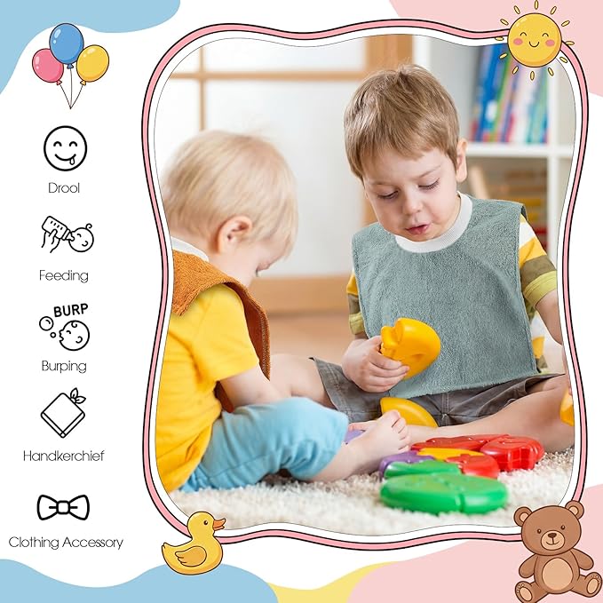 Foaincore 6 Pcs Pullover Baby Bibs Cotton Terry Toddler Absorbent Infant for Feeding and Drooling Towel Bib (Multi Colors)