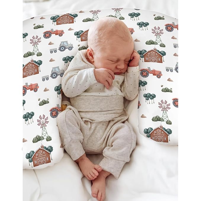Boho Farm Life Baby Nursing Pillow Covers for Boy Girl Tractor Barn Trees Meadow Nursing Pillow Slipcover for Breastfeeding Pillows Farmyard Soft Stretchy Removable Covers for Newborn Infant
