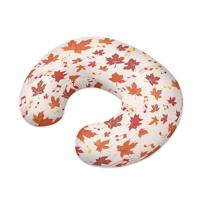 Maple Leaves and Music Note Nursing Pillowcase Newborn U-Shaped Breastfeeding Pillowcase Cushion Cover Breathable and Easy to Clean Fall Decor