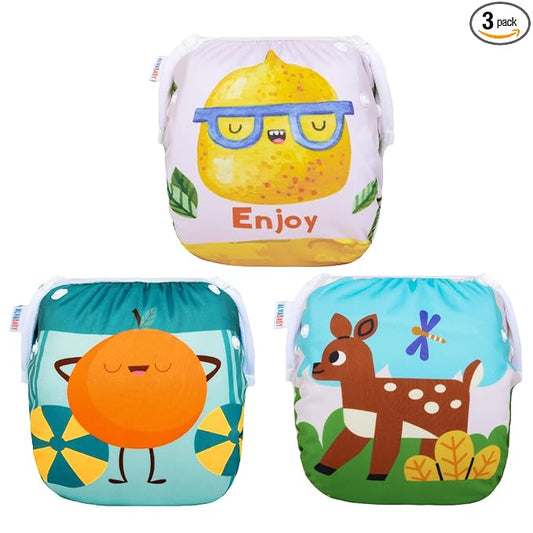 ALVABABY 3 Pack Large Swim Diapers, Baby/Toddler/Infant Snap Adjustable Reusable Swim Diaper Baby Gift for Boy and Girl 3ZSWY43