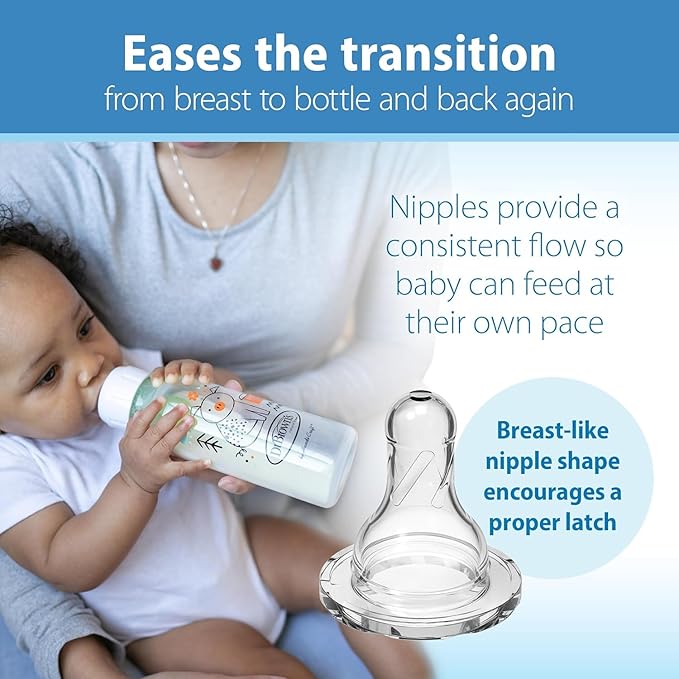 Dr. Brown's Natural Flow Anti-Colic Options+ Narrow Baby Bottle, Pig & Frog, 8 oz/250 mL, with Level 1 Slow Flow Nipple, BPA free, 0m+, 2-Pack and Level 2 Flow 6-Pack Nipples