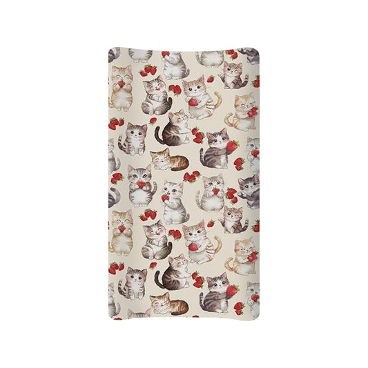 Cute Cat Baby Nursery Diaper Changing Pad Covers Beige Change Table Cover Sheets for Newborn Boys, One Size, Breathable Soft Changing Table Covers