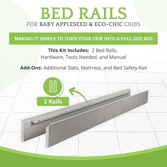 Full-Size Conversion Kit Bed Rails for Baby Appleseed and Eco-Chic Convertible Cribs - Solid Wood Rail - Toddler & Adult Bed Rail for Full-Size - Nursery & Baby Furniture (Morning Mist, Bolt-On Kit)