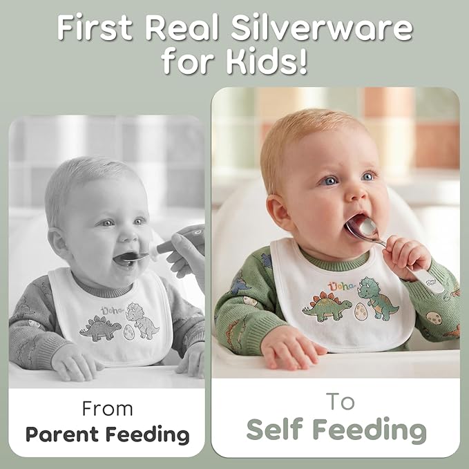 Lehoo Castle Kids Silverware Stainless Steel 6-Piece - Toddler Spoons and Forks Knife Set, Toddler Utensils for 3 Year Old, Child-Safe Flatware for Self Feeding (Dinosaur)