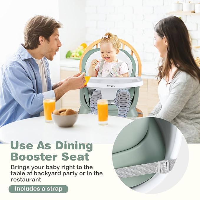 BABY JOY Baby High Chair, 8 in 1 Convertible Highchair for Babies & Toddlers | Booster Seat | Table and Chair Set | Building Block Table | Toddler Chair with Safety Harness, Removable Tray (Green)