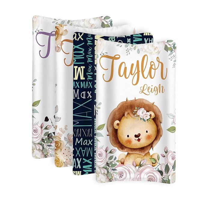 Custom Changing Pad Cover Set - Jersey Knit Comfy CozyUltra Soft Unisex Diaper Changing Table Covers with Personalized Name for Baby Boys Girls - Waterproof Ultra Soft 4 Pcs Set Style09