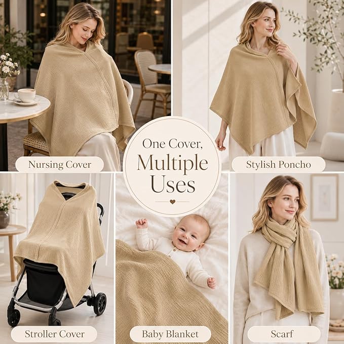 TADO MUSLIN 2-Pack Muslin Nursing Cover for Baby Breastfeeding, 100% Organic Cotton Breastfeeding Cover for Mom, Soft Breathable Privacy Nursing Apron, Multi-use Stroller Cover & Car Seat Canopy Brown