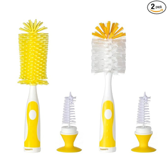 Chemimoso Multifunctional Cleaning Brush, Baby Bottle Brush, Bottle Brush Cleaner, Rotate The Suction Cup to Obtain The Small Bristle Brushes, Set Z, Yellow, Silicone and Nylon Brush