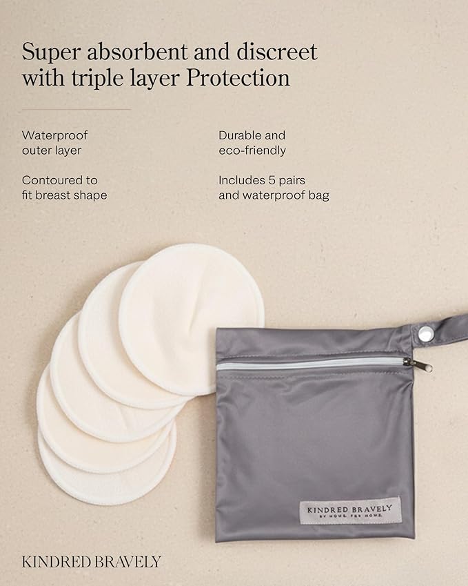 Kindred Bravely Organic Reusable Nursing Pads, Washable, for Breastfeeding & Leaking with Carry Bag, 10 Pack 5.5" D (Twilight Busty)