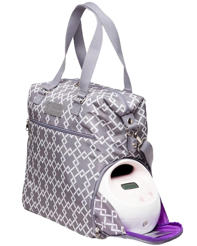 Lizzy Breast Pump Bag – Stylish Pump Tote with Insulated Cooler Pocket, Laptop Sleeve & Spacious Side Compartment – Fits Portable Pumps & More – Easy-Clean, Lightweight Breastfeeding Bag (Grey)