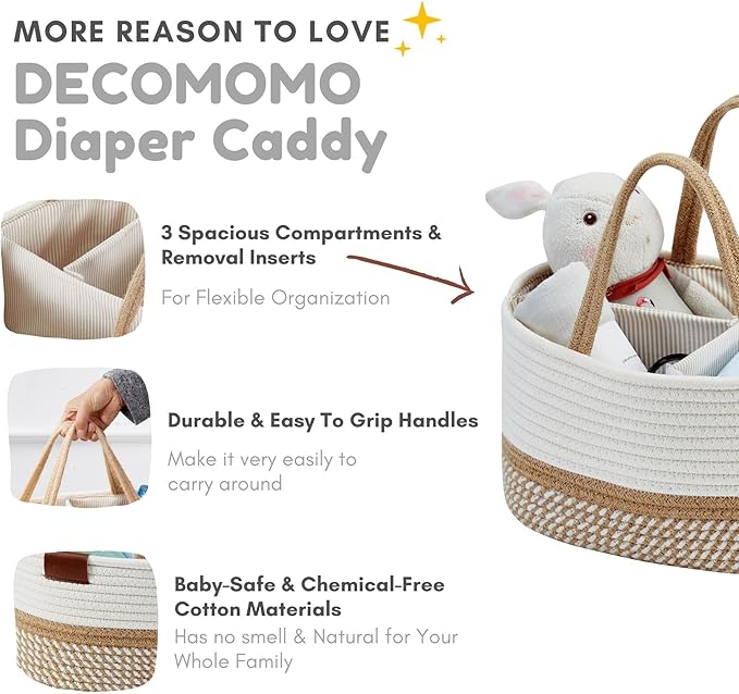 DECOMOMO Baby Caddy Organizer, Mother's Day Diaper Caddy Basket, Baby Baskets for Baby Shower (Spiral Beige & White, Large)