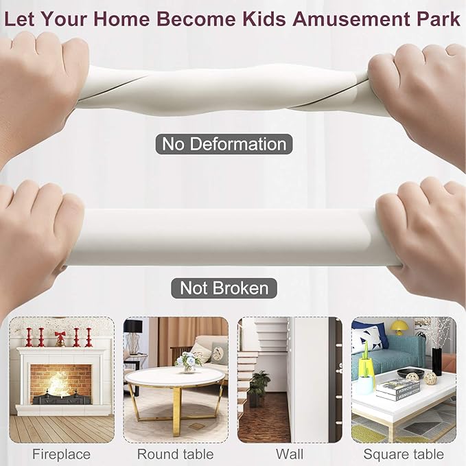 Baby Proofing Edge Corner Protector, Table Bumper Guard, Soft Rubber Foam Guard, 3M Pre-Taped Corners, 20.5 ft (18.1ft Edge + 8 Corners) Baby Proof Corner Guard Heavy-Duty (18.1ft, Cream White)