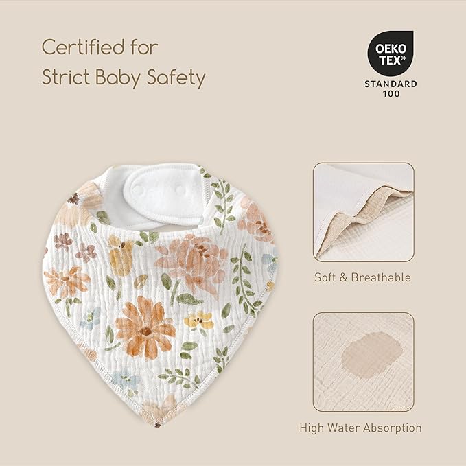 Muslin Baby Bibs 8 Pack, Baby Bandana Drool Bib for Drooling and Teething, Cotton Soft Absorbent for Girls Boys Serenity