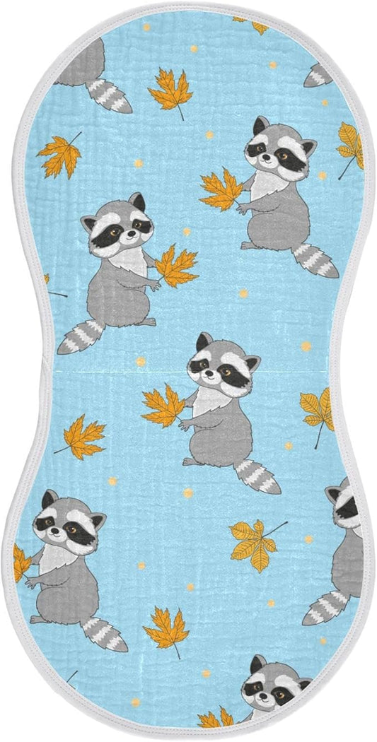 Raccoons Autumn Leaves Pattern Muslin Burp Cloths for Baby 1 Pack 100% Cotton Baby Washcloths Bibs for Boy Girl