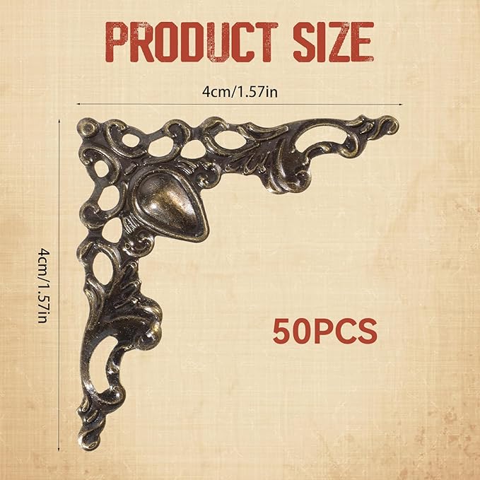 50 Solid Pure Copper Box Corner Protectors, Antique Bronze Edge Decorative Protectors Retro Table Edge Cover Cabinet Furniture Scrapbooking Desktop