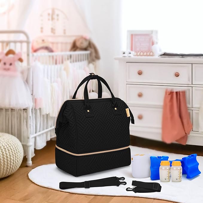 Fasrom Small Breast Pump Bag Backpack with Cooler Compatible with Momcozy and Medela Pumps, Pumping Tote with Waterproof Mat, Black