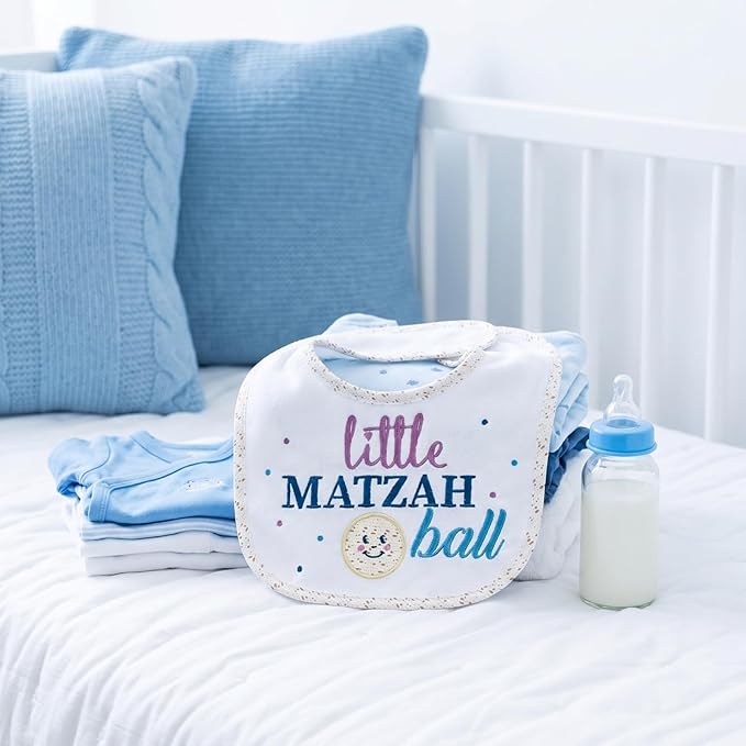 Rite Lite Little Matzah Ball Embroidered Baby Bib Cute Jewish Baby Bib for Newborns Infants Toddlers Judaica Baby Gift Kosher Food Theme Baby Shower