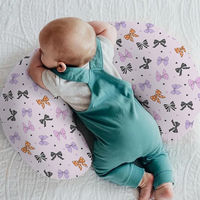 Pastel Halloween Bows Baby Nursing Pillow Covers for Boy Girl Spooky Sweet Bows Stars Nursery Pillowcase for Breastfeeding Pillows Cute Girly Ribbons Soft Stretchy Slipcovers for Newborn Infant